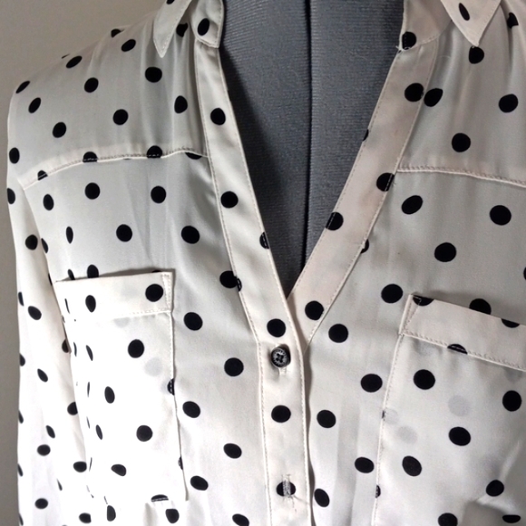 EXPRESS The portfolio shirt ,Navy Poka-dotted Shirt with long Sleeves, Size S/P - Picture 5 of 8